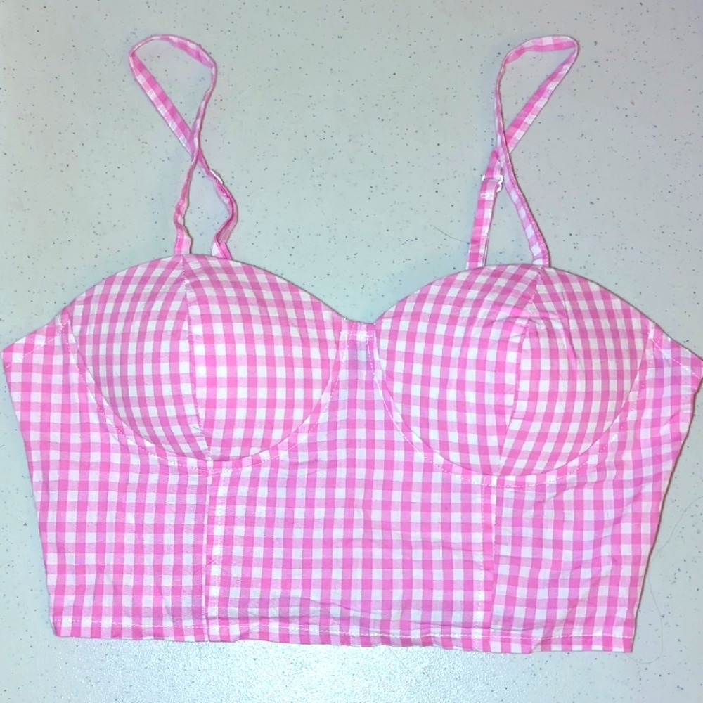 TCEC Pink Gingham Bustier Top Medium